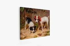 Carl Reichert/Two Puppies Investigating a Snail/Canvas Wall Art Picture Print