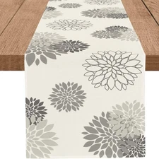 Gray Dahlia Table Runner Modern Elegant Flower Beige Table Runners Geometric ...