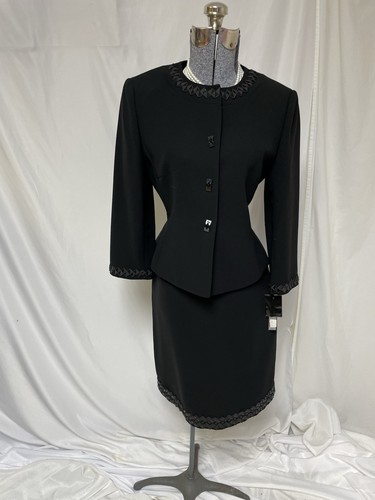 NEW Tahari ASL Skirt Suit Size 8 Two Piece Set Embellish Black Power Suit $320 - Picture 3 of 24