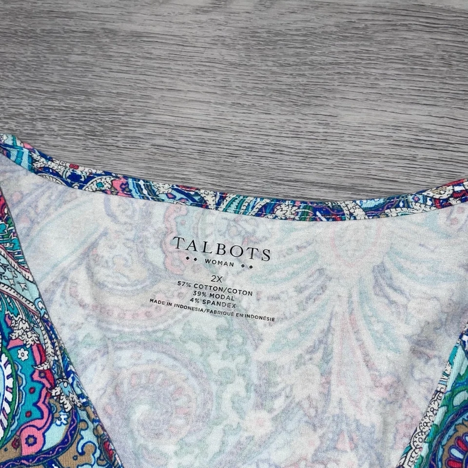 Talbots блузка женщин плюс 2 X 3/4 рукав v-образным вырезом верхняя футболка туника пейсли богемное пляж - Изображение 4 из 4