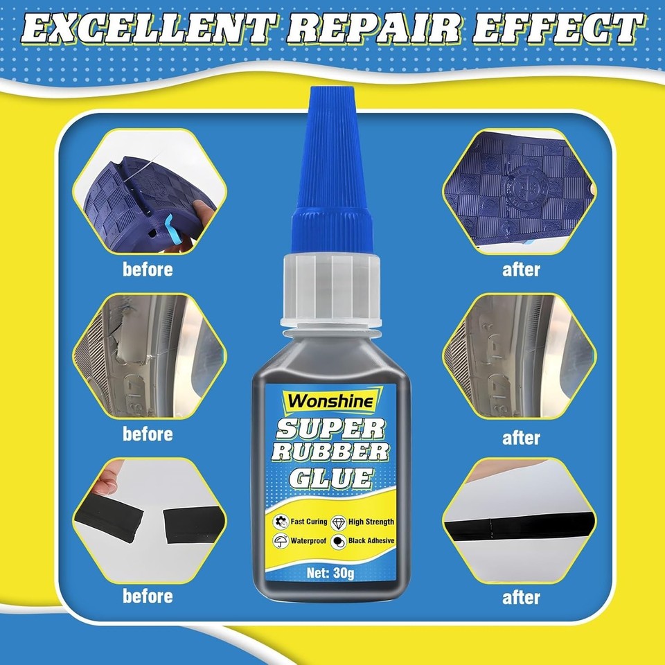 HuakChai Rubber Glues, Waterproof Rubber Cement, For Tires, Boots, Belts, DIY Craft, Car, Shoes, With Anti-Clog Cap, Waterproof, Heat-Resistant