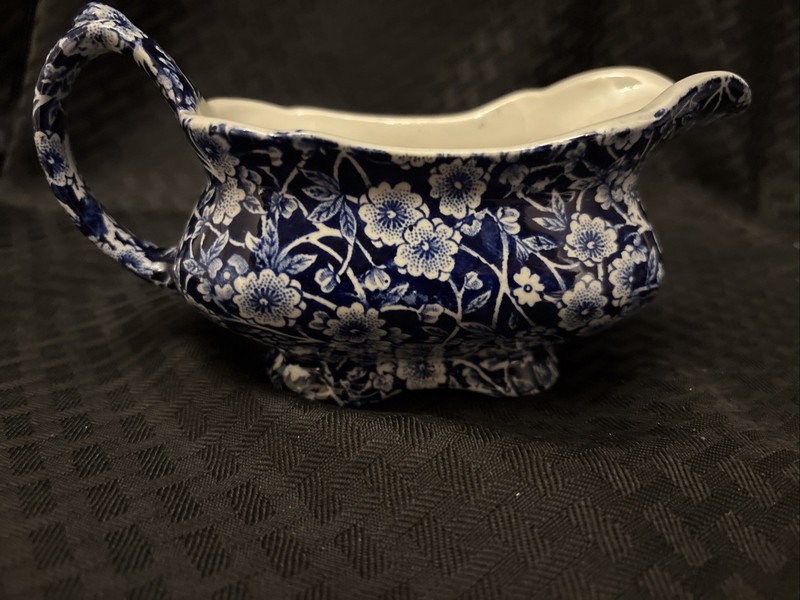 Crownford Calico Blue Gravy Boat Sauce Pitcher England 7.5”