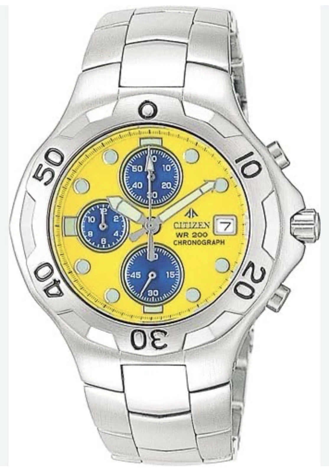 Vintage Citizen Eco-Drive Chronograph WR200 Promaster Yellow Dial - 0510-H19713