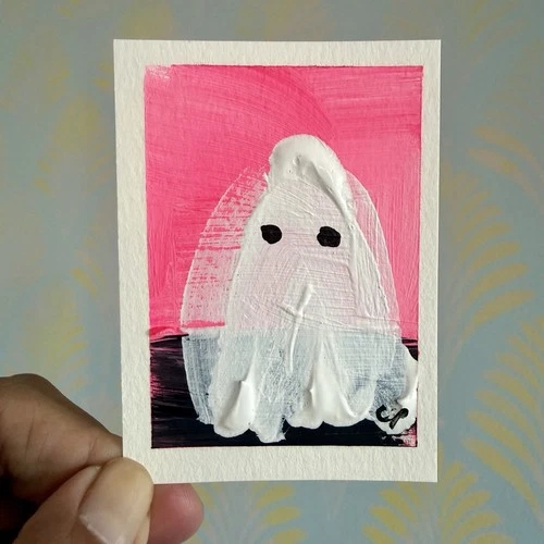 ACEO Original Painting Little Ghost Series N 6 of 8 Haunted Mini Art