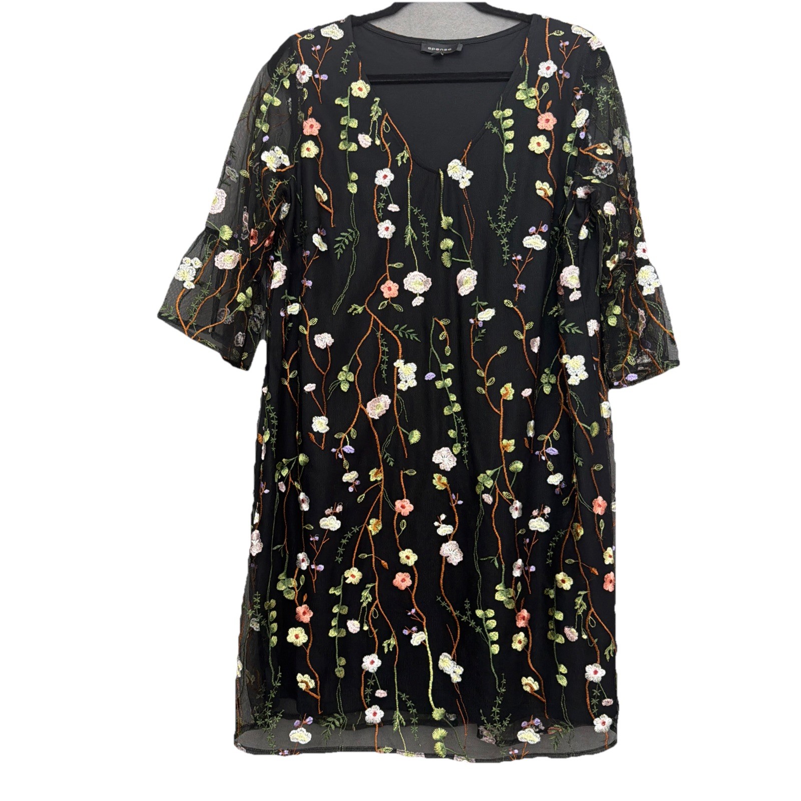 Spense  Wms SZ 16 Black Floral Embroidered Mesh Dress Whimsigoth  Fairy Grunge