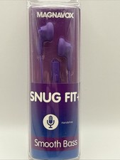Magnavox Snug Fit Purple Wired Earphones with Microphone Smooth Bass MHP4820m-PL