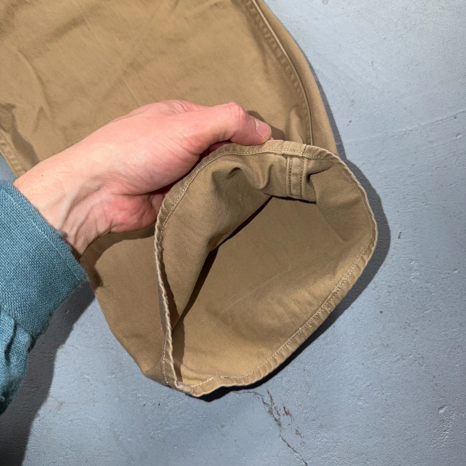 VTG 40s WWII Button Fly Cotton Military Trousers Chino Khaki Distressed 28x31 - Image 4 of 4