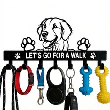 Golden Retriever Key Holder, Dog Leash Holder for Wall with 7 Hooks, Black De...