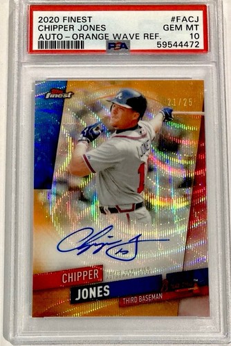 2020 Topps Finest Chipper Jones ORANGE WAVE REFRACTOR /25 AUTO PSA 10 GEM MINT