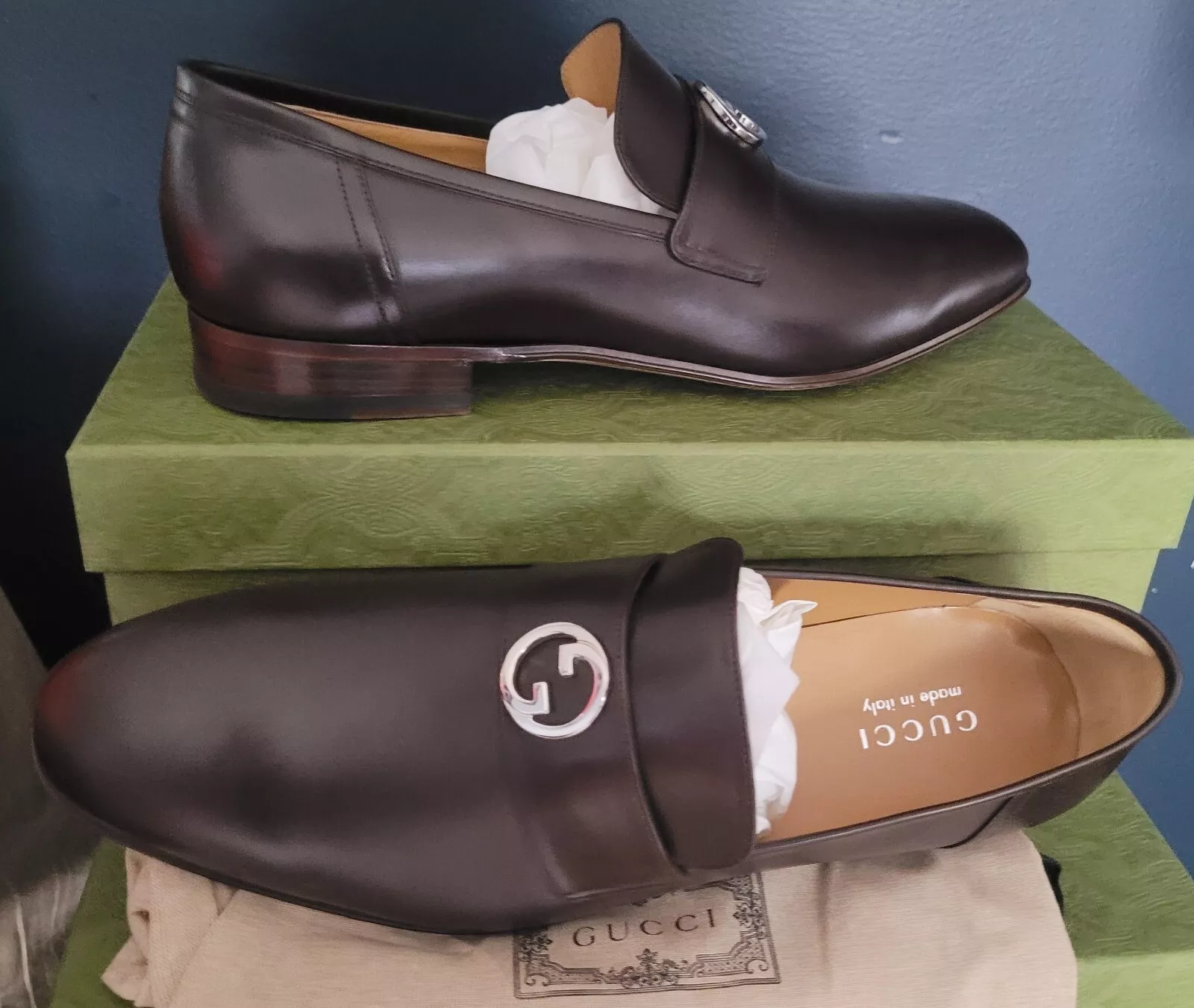 MOCASSINS GUCCI HOMME G IMBRIQUÉS NEUFS GUCCI 12,5 (US 13 )