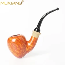 MUXIANG Briar Wooden Tobacco Pipe Smooth Smoking Pipe 3mm Acrylic Stem Horn Ring