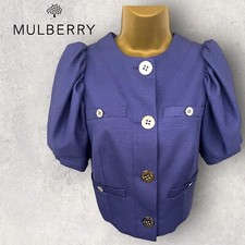 Mulberry Women Purple Short Puff Sleeve Cropped Waffle Jacket Uk 8 Bnwt Rrp £495