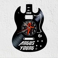 Vinywoody Wanduhr Vinyl Schallplatte Silhouette Gitarre Angus Young Deko