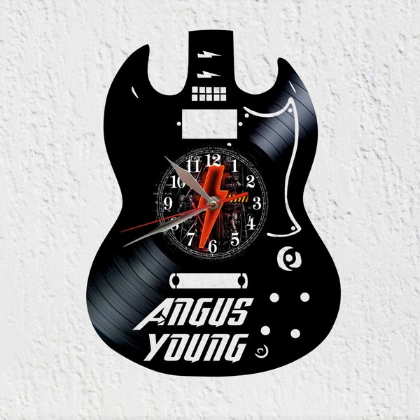 Vinywoody Wanduhr Vinyl Schallplatte Silhouette Gitarre Angus Young Deko-image