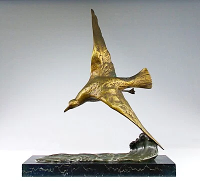 A. Van Kote, Mouette Planant sur Vagues, Sculpture Bronze, Belgique Fin-XIXe - Photo 1/4
