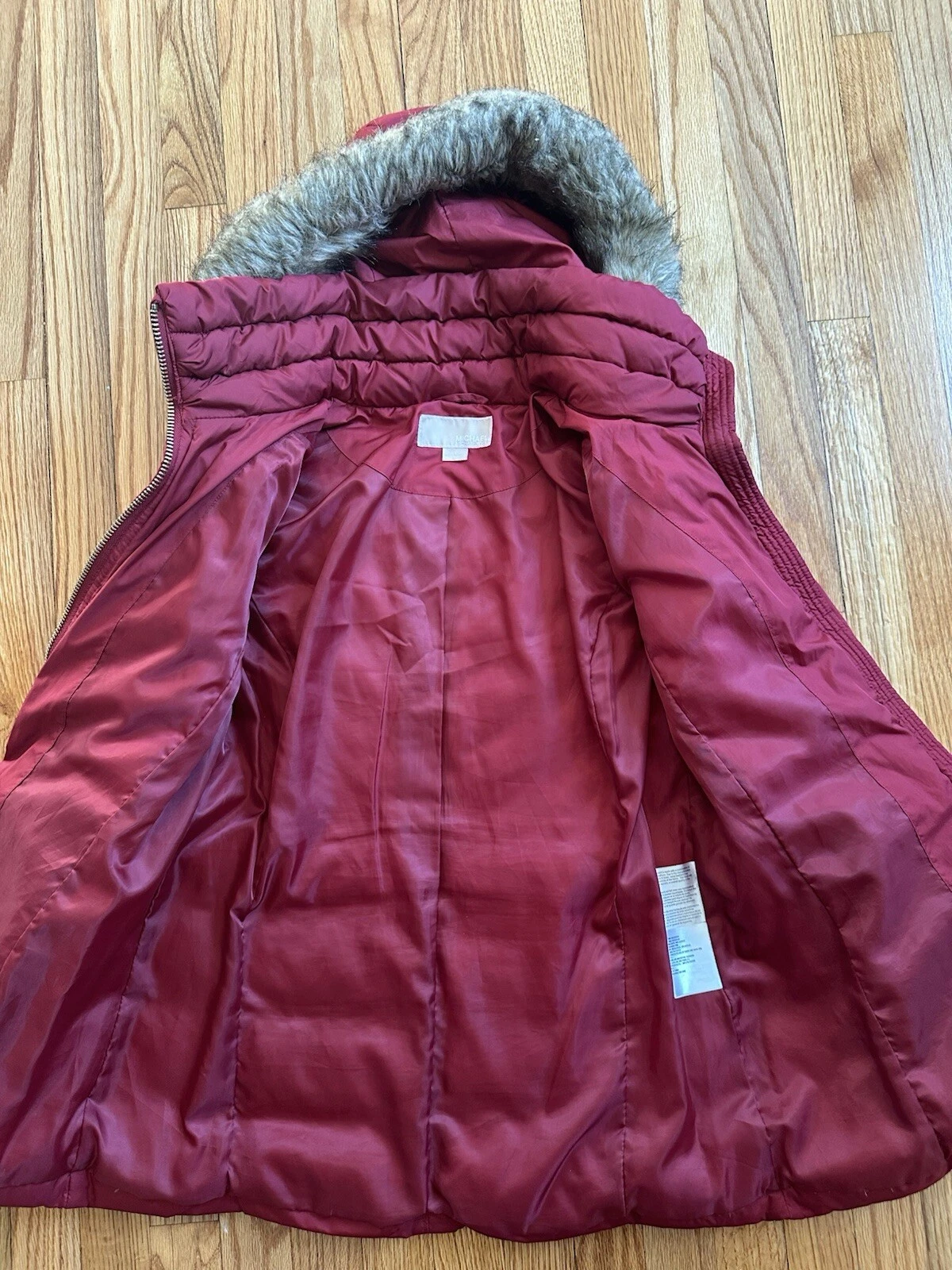 Cappotto Michael Kors donna S piumino imbottito parka cappotto pelliccia cappuccio rosso