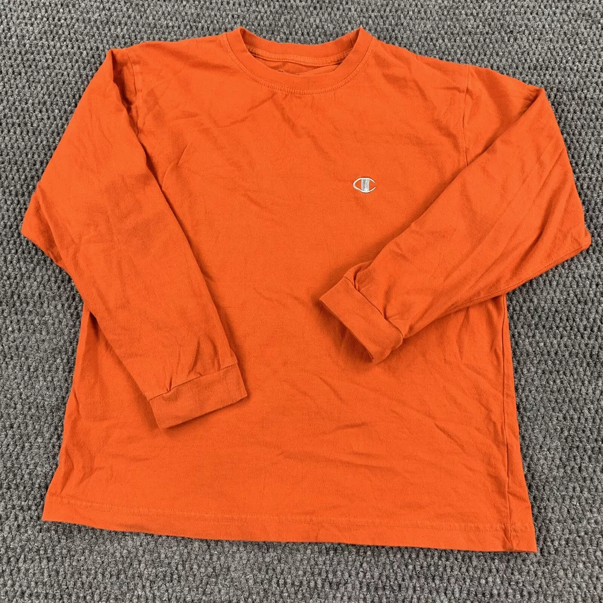 Champion Long Sleeve Embroidered C Orange T Shirt Kids Medium Casual Loungewear
