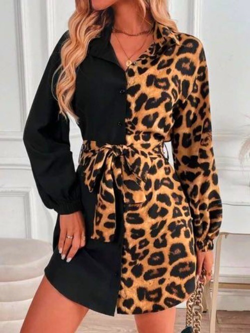 CCC Half Leopard Half Black Block Mini Shirt Dres… - image 10