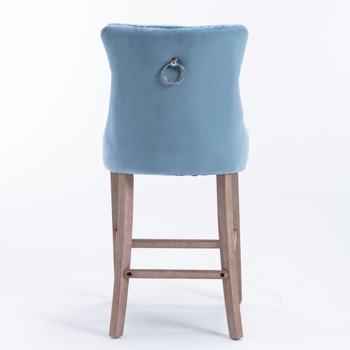 2 Set Velvet Bar Stools 27.2" Height Counter Height Barstools Wooden Legs Blue - Picture 9 of 12