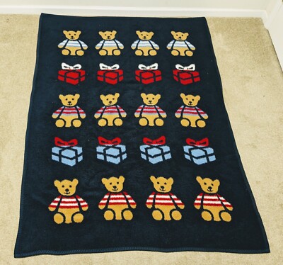 Vintage Crown Crafts Bed Throw Blanket Teddy Bear Presents Acrylic 1986 80s