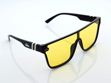Quiksilver Shield Sunglasses Black Frame Night Driving Yellow Tinted Lens NEW