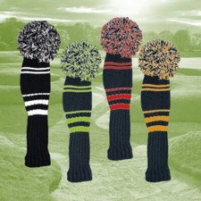 Black & White, Green, Orange or  Red Woolen POM POM Golf Driver Headcover