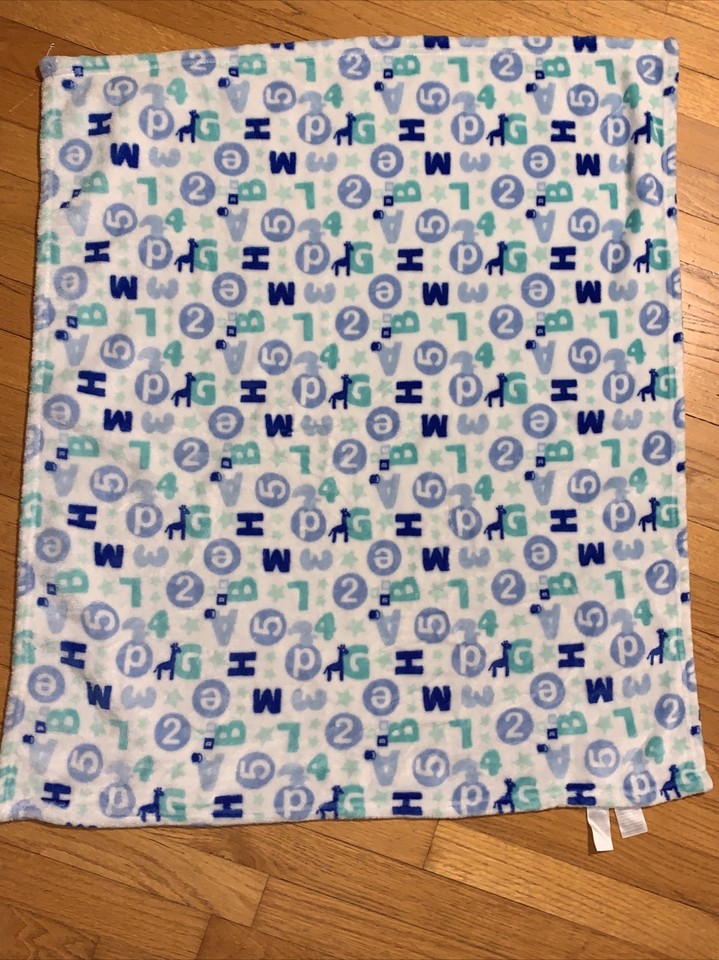 Baby Starters Blue Green Numbers Letters Giraffe Star Baby Blanket