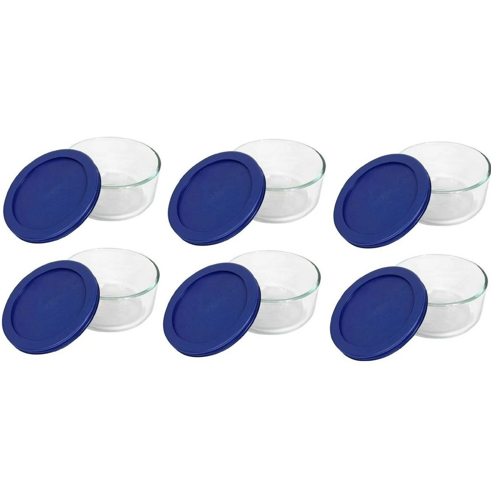 Pyrex Simply Store 7200 Glass Food Storage Bowls w/ 7200-PC Blue Lid Covers