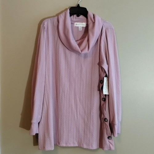 Wasserfallausschnitt Strick Zopfmuster Pullover Tunika mit Knopfdetail, rosa, 2XL - Neu mit Etikett