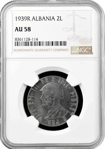 Albania 2 leke 1939 R, NGC AU58, "Italian occupation (1939 - 1943)"