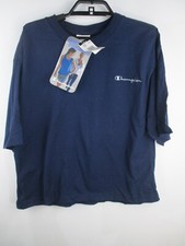 VTG 90s CHAMPION Crop Gym Shirt Womens L Navy Blue Embroidered NWT Made in USA