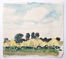 Gemälde Aquarell Tusche Landschaft Bäume Kornhocken Gerda Henning Nachlass