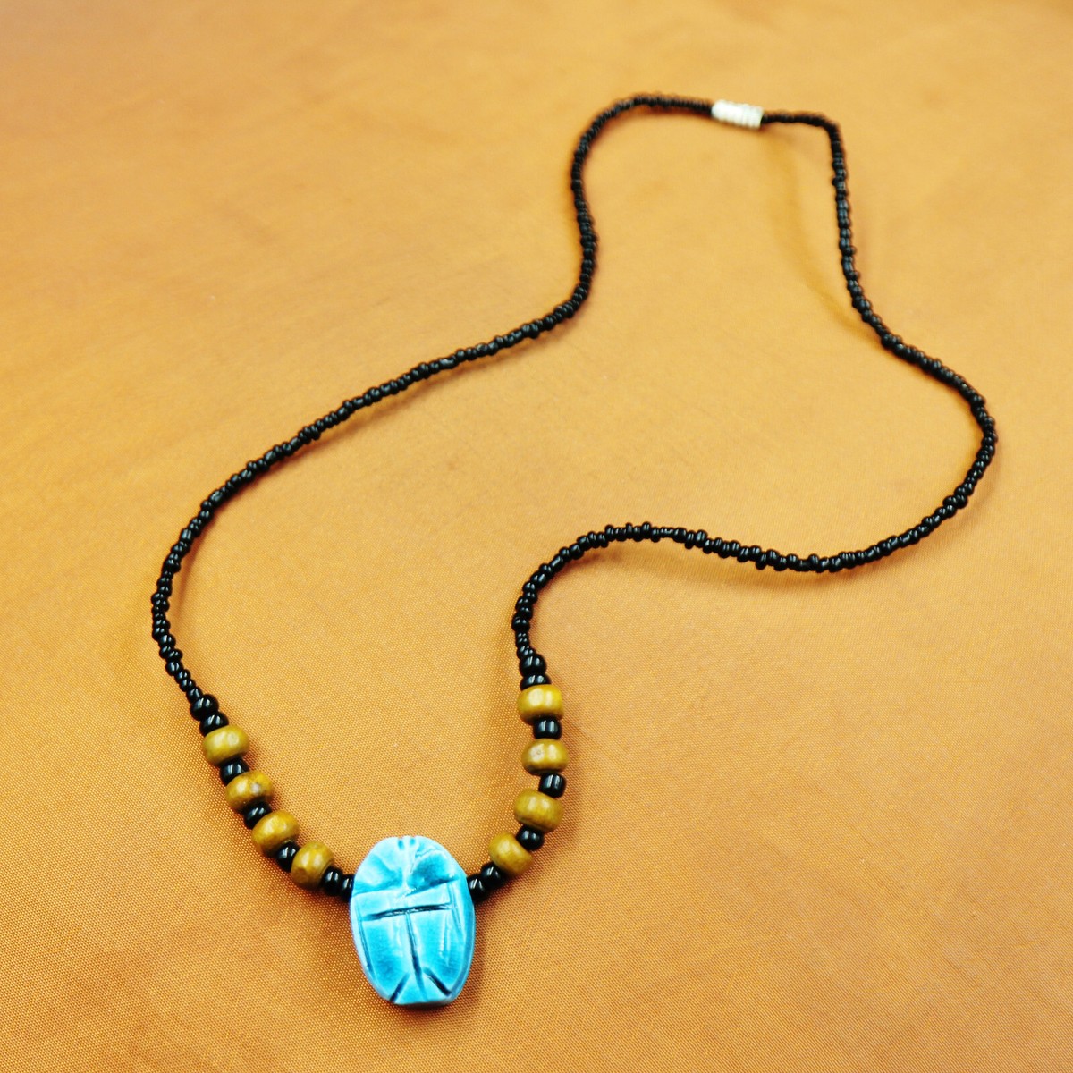Beautiful Handmade Egyptian BLUE STONE SCARAB BEETLE Necklace