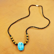 Beautiful Handmade Egyptian BLUE STONE SCARAB BEETLE Necklace/Pendant__VERY CUTE