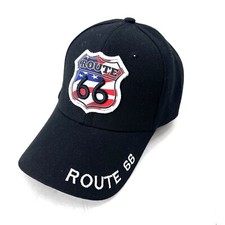 Route 66 USA Patch Black Embroidered Baseball Cap Hat Unisex OS - NEW