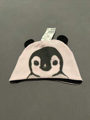 H&M Girls Pink Fleece Penguin Hat/Beanie 1.5-4 years old New With