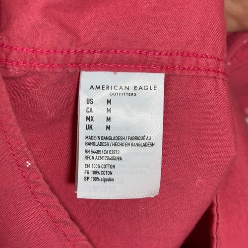 American Eagle Camp Shirt Button Down Medium Pink Geometric Triangle Dot Preppy - Picture 11 of 15