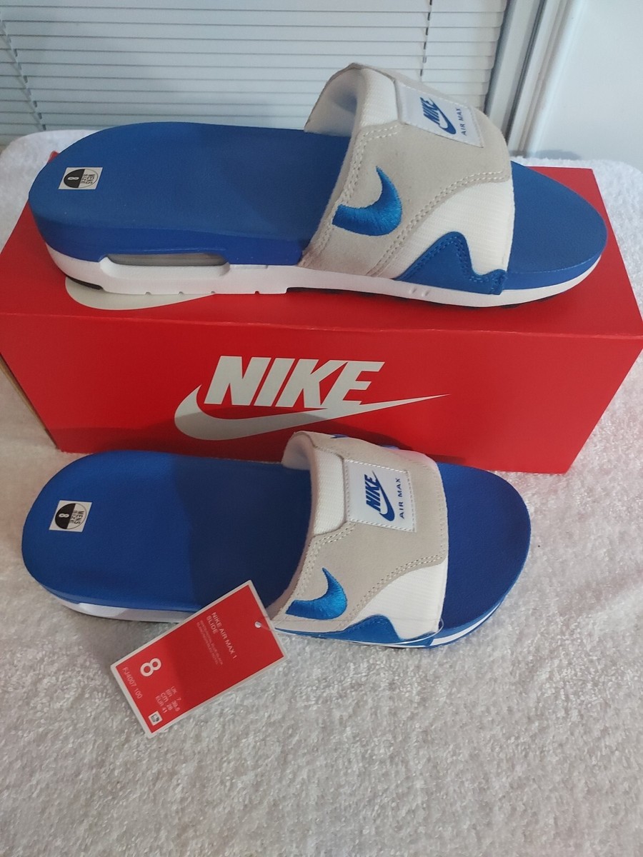 NWT NIKE SIZE 8 💙AIR MAX 1 💙BLUE/WHITE 💙SLIDES | eBay