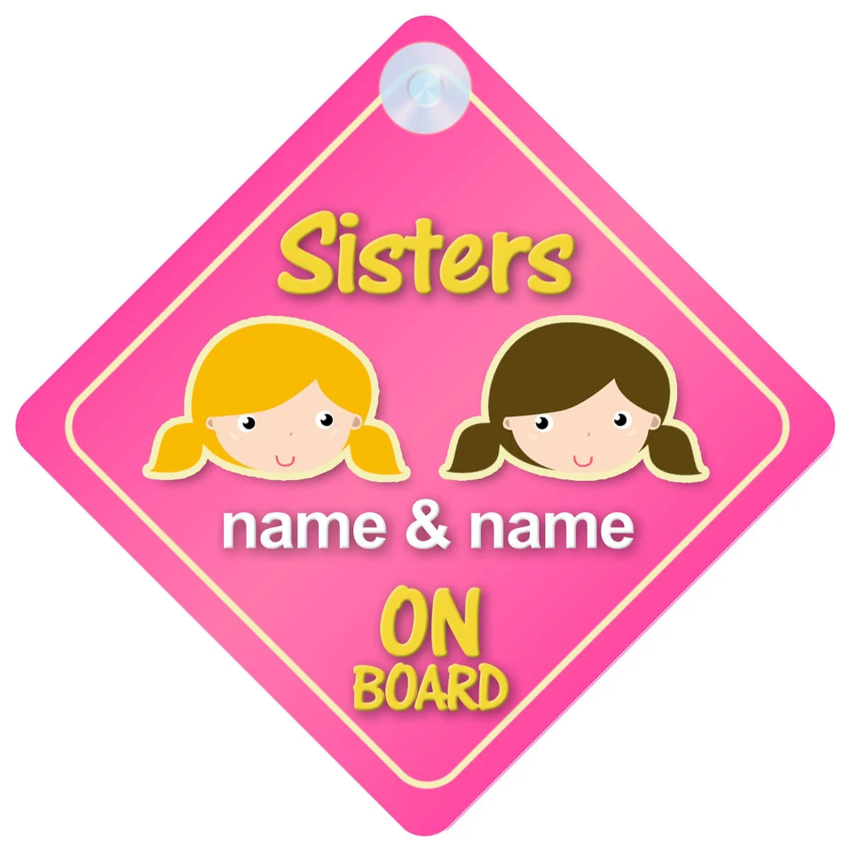 MYBABYONBOARD UK Letrero personalizado de automóvil para niños/bebés de Sisters a bordo