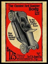 1916 F.a. Ames Co. New Metal Sign Ford Roadster Body - Owensboro Kentucky