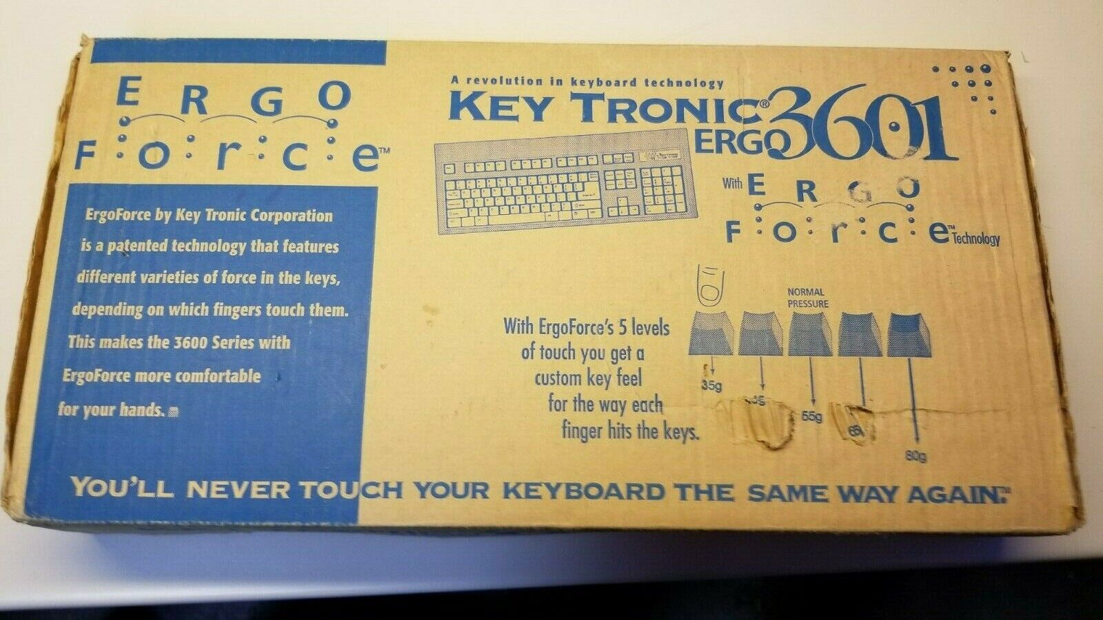 Key Tronic Ergo Force 3601 Keyboard ERGO3601PS2-C NEW and Unused!