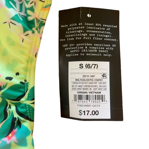 Art Class Girls One Piece Swim Suit Cut Out Size S 6/7 Tropical Multi Colors - Picture 8 of 9