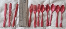 Vintage Childs Utensils Knives Forks Spoons Play Set Early Plastic