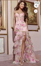 Jovani Pink Floral Sequin Tulle Long Gown Sweetheart Spaghetti Straps 4