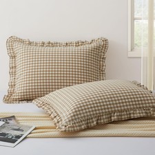 2 Pcs Plaid Ruffle Pillow Case King Size, Ruffled Gingham Cotton Pillowcases ...