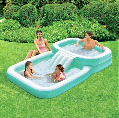 Aufblasbarer Riesen Familienpool mit Rutsche Planschwasserbecken Spaß für Sommer Outdoor