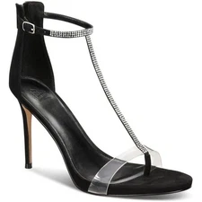 AAJ BY AMINAH Womens Black Ankle Aniya Open Toe Stiletto Heeled Sandal 7 M