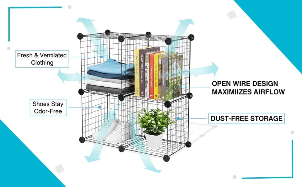 Cube Storage Organizer 4 - Wire Grid Closet and Shelves, Stackable Storage Rack