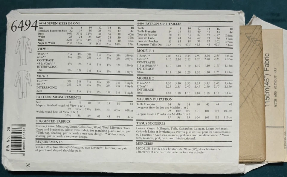 1980s Double Breasted Dress Batwing New Look 6494 Sewing Pattern - Image 3 of 3