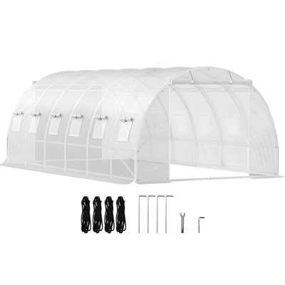 Walk-in Greenhouse 20'x10'x7' Hot Planter House Gardening Galvanized Frame White